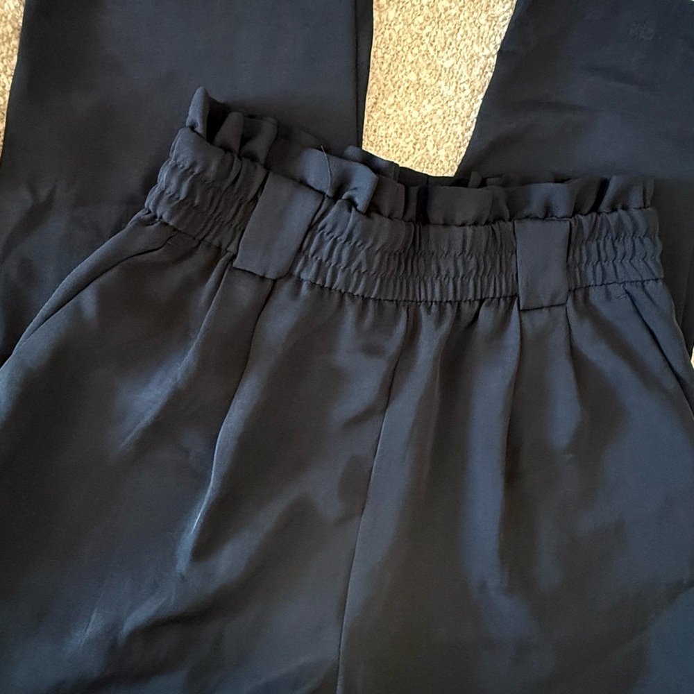 Zara navy blue elastic waist satin dress pants size Small - Picture 2 of 4